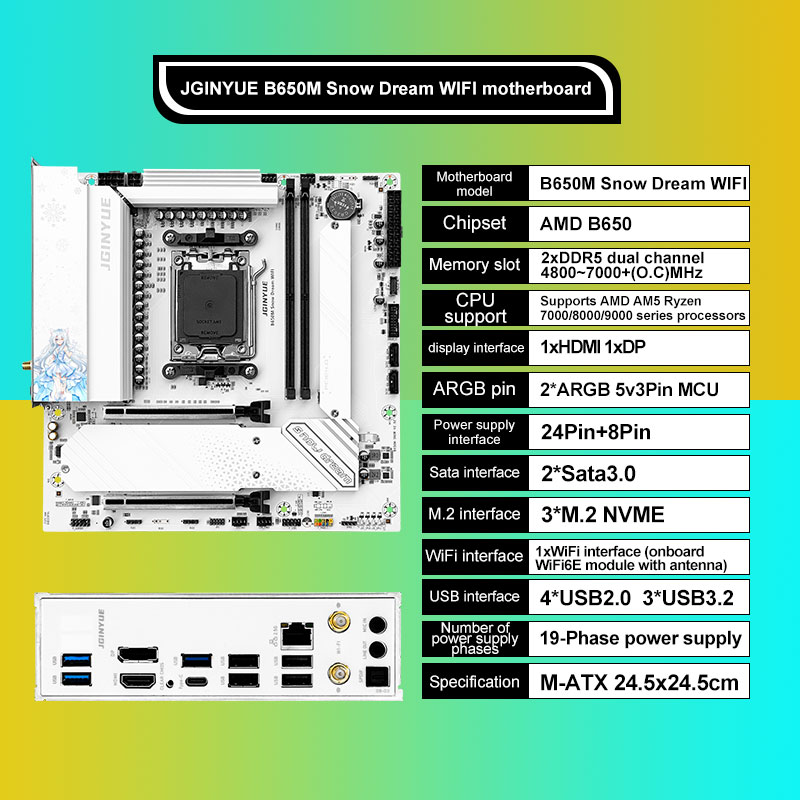 Am5 Micro Atx Pcie 5.0 Motherboard - Płyta główna JGINYUE B650M Snow Dream