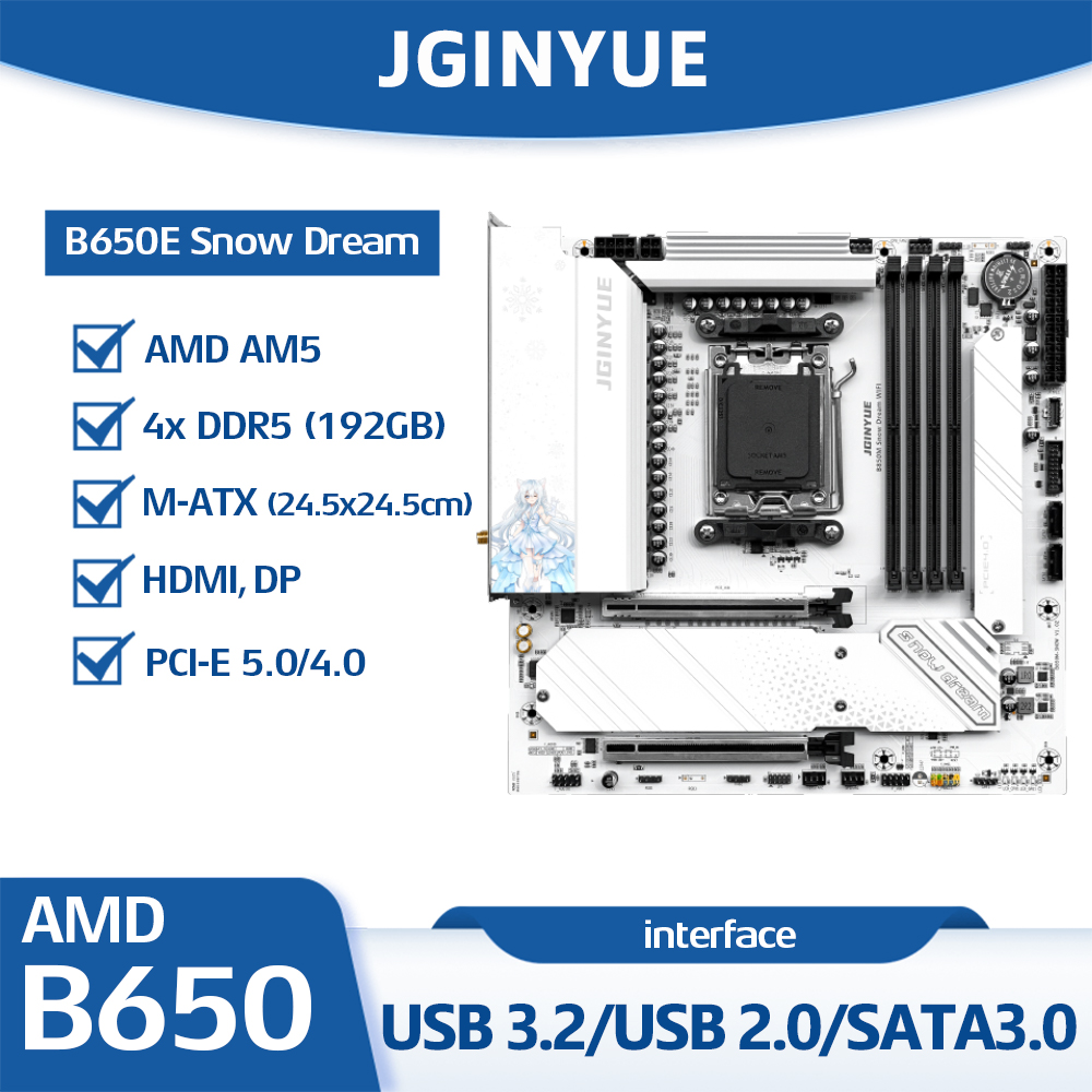 Am5 Micro Atx Pcie 5.0 Motherboard - Płyta główna JGINYUE B650E Snow Dream
