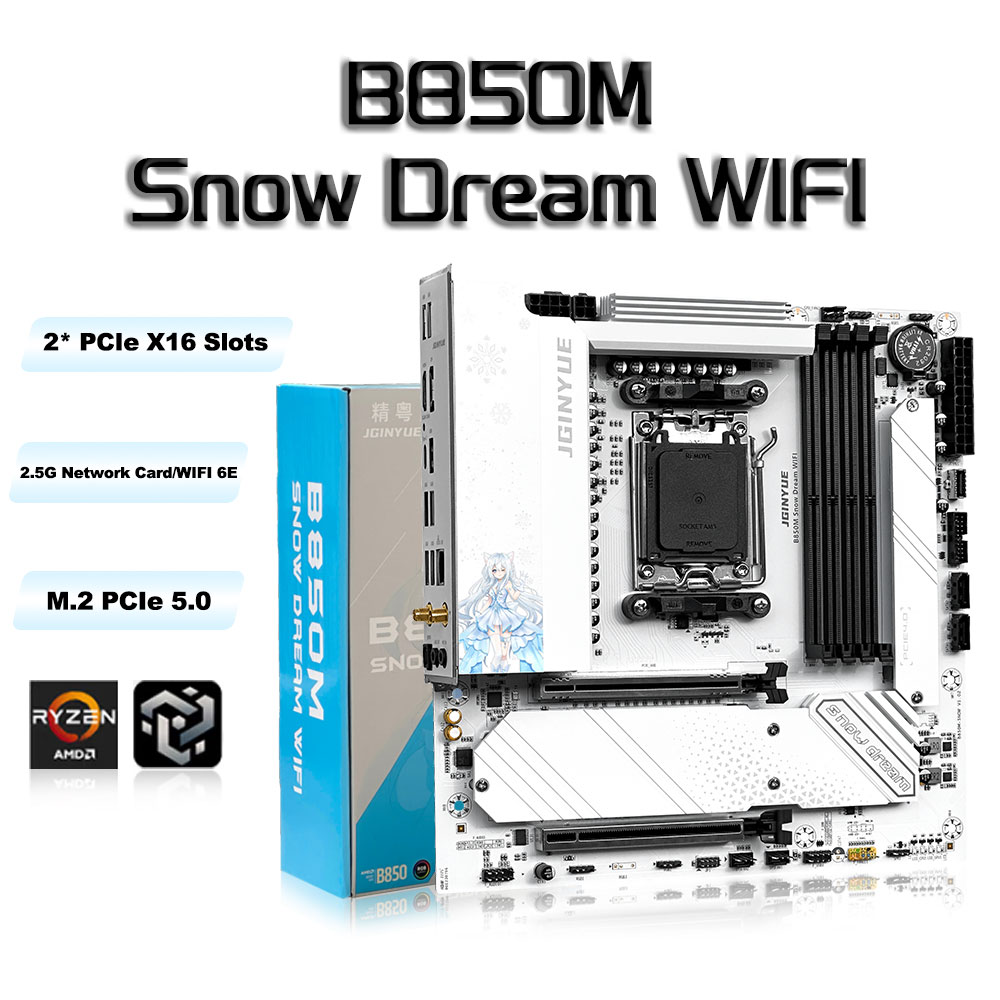 JGINYUE B850M Snow Dream WIFI  – Am5 Micro Atx Pcie 5.0 Motherboard recenzja i cena
